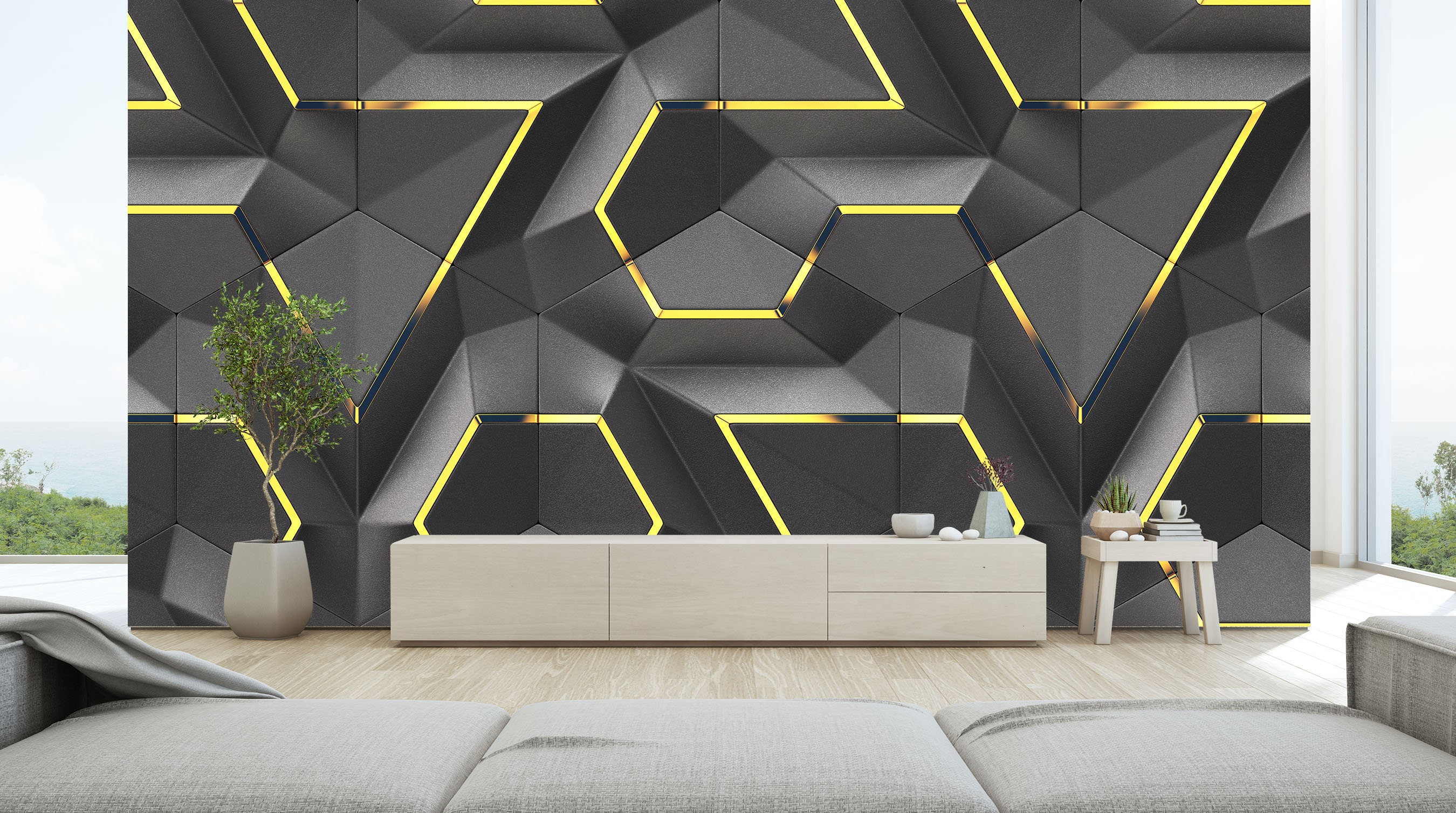 Grey 3d Wall Mural Bedroom Wallpaper Living Room Mural Easy Etsy UK