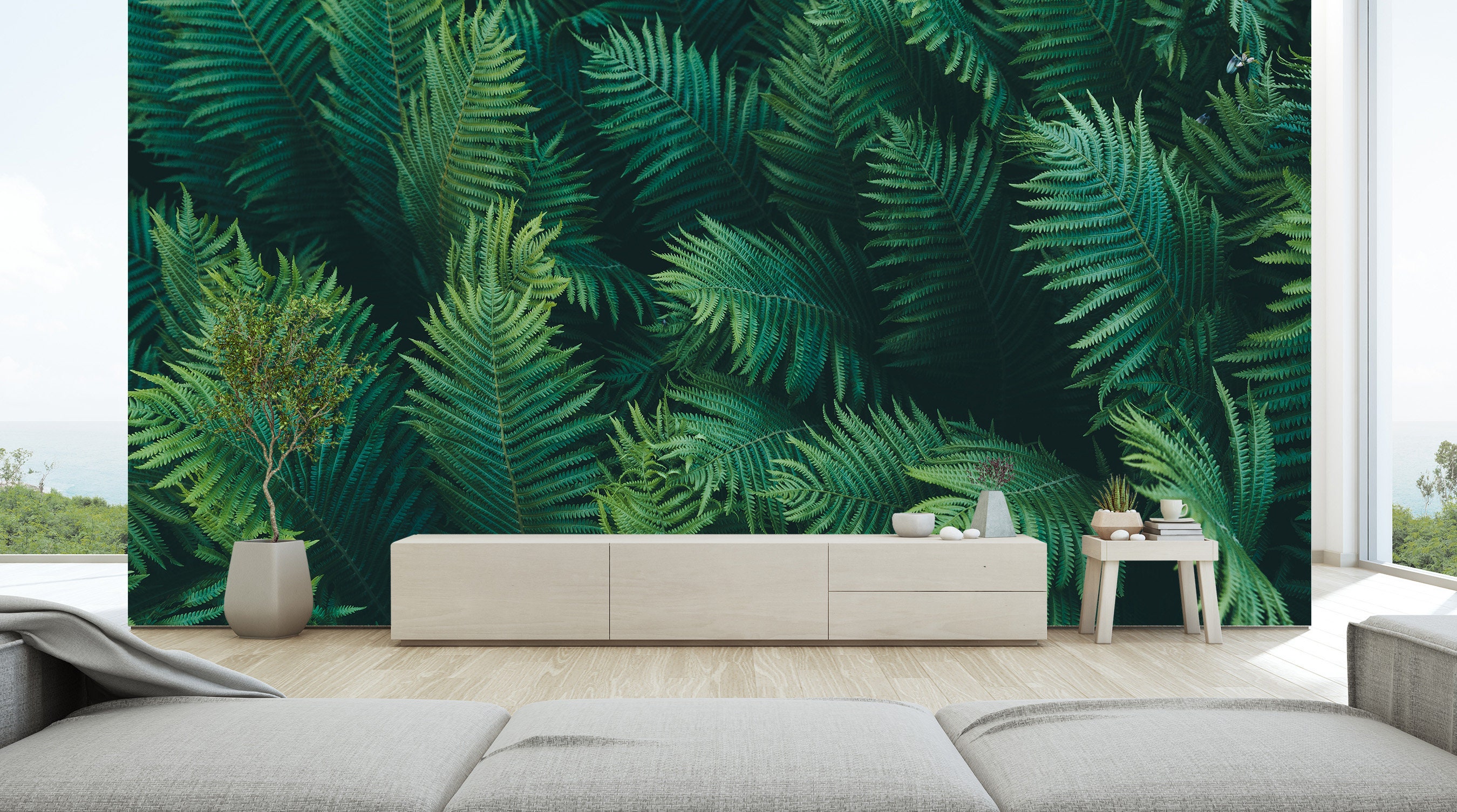 Deep Tropical Fern Wall Mural Bedroom Wallpaper Living Room Etsy UK