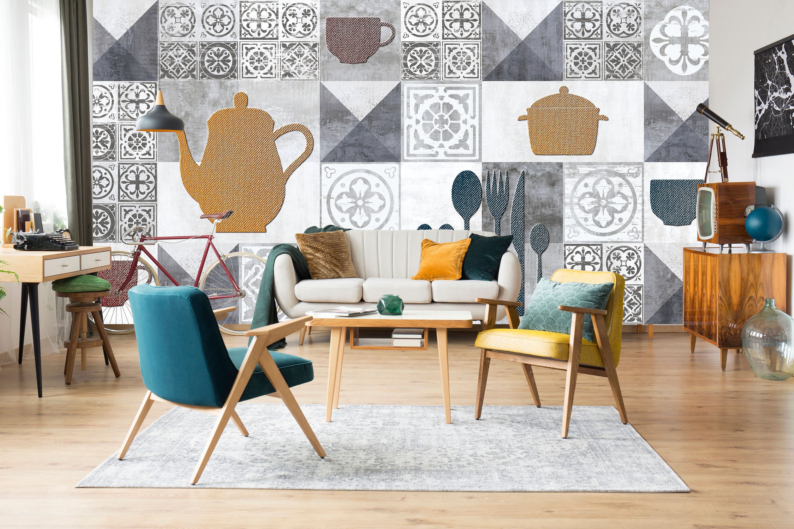 Cool kitchen tiles pattern effect Wall Mural Bathroom | Etsy