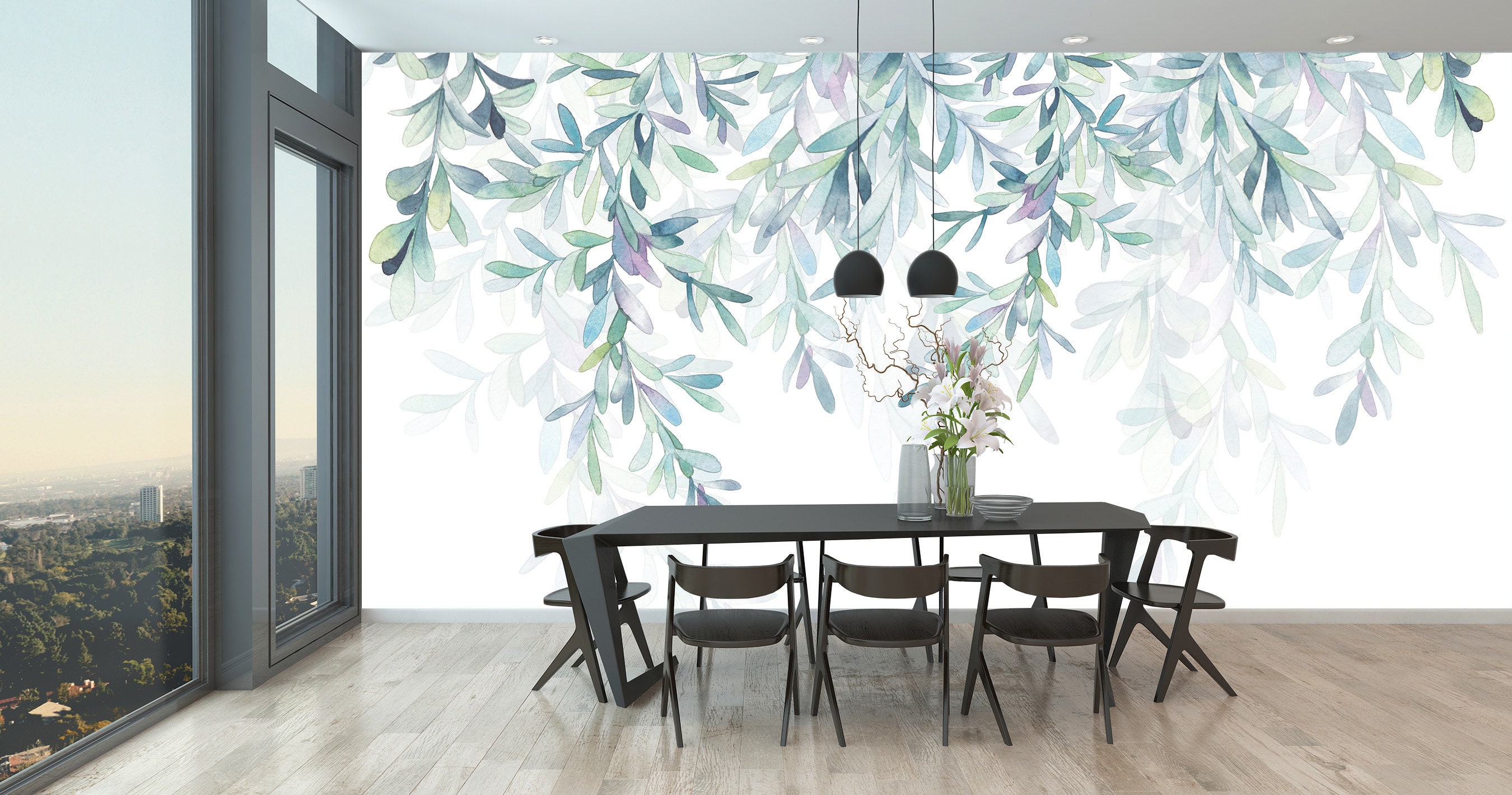 Laub auf weißer Wand Wand wandbild Schlafzimmer Tapete | Etsy