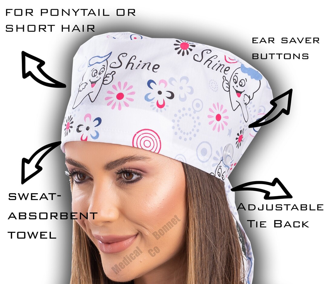 DENTAL Scrub Hats With Button, Medical Bouffant, Dental Surgical Hat, Dental Hygiene