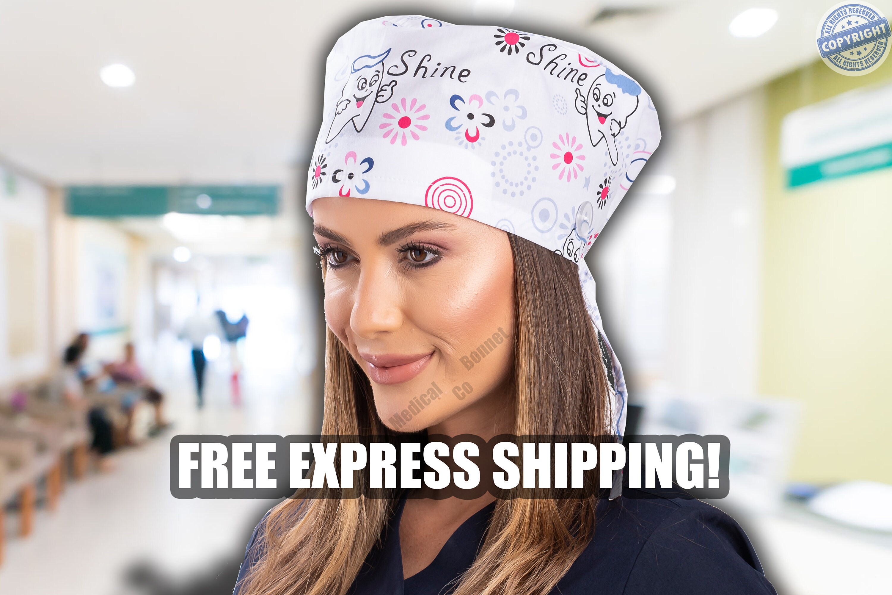 DENTAL Scrub Hats With Button, Medical Bouffant, Dental