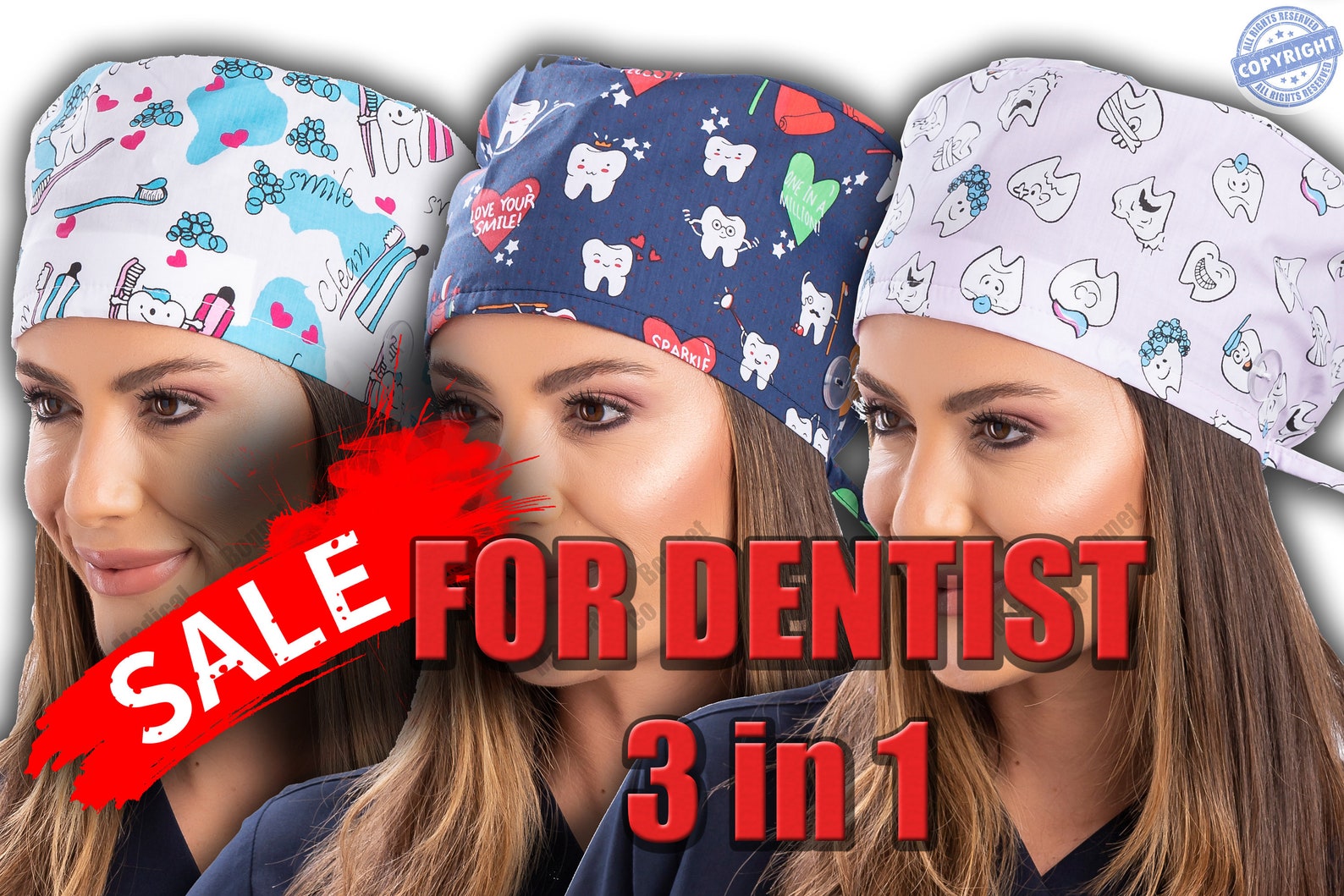 3 PCS Dental Scrub Cap Surgical Cap with Buttons Dentist Etsy