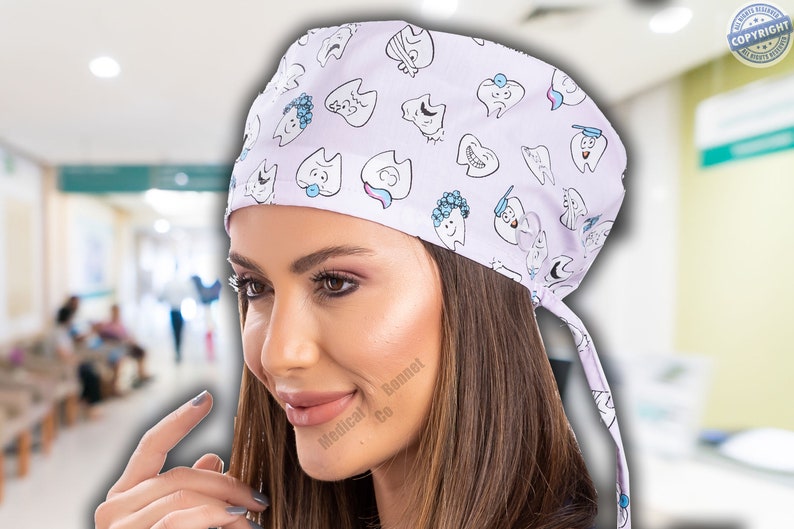 3 pcs DENTAL Scrub Cap with Button Medical Bouffant Etsy