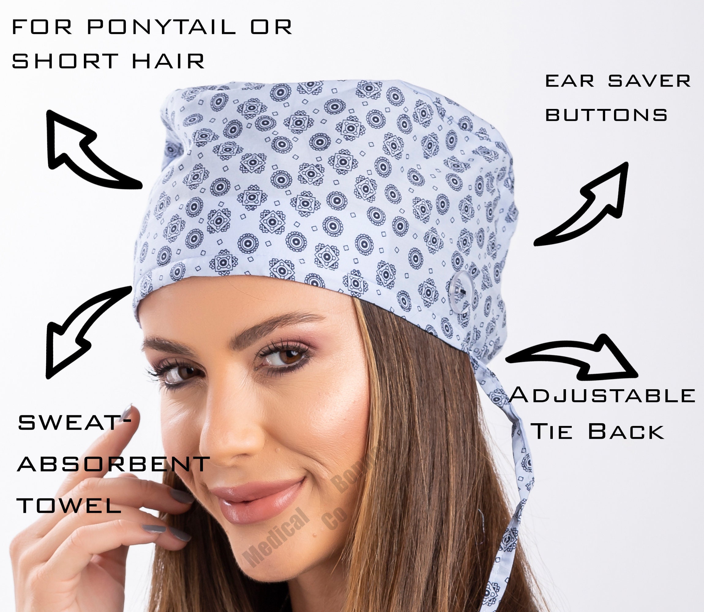 Buttons Bouffant Dental Hygienist Hat 