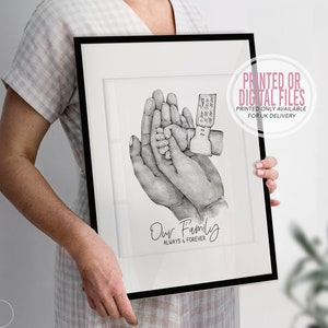 NEW BABY GIFT, Personalised Family Print,  Custom Painting, Frame, Mother, Father and child Watercolor hands print, Present, Fathers Day