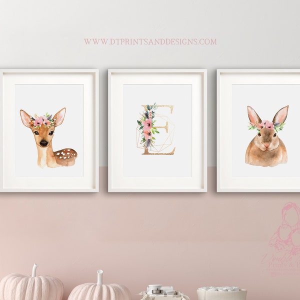 WOODLAND NURSERY PRINTS, Forest friends, Nursery Decor, Animal Nursery Prints, Nursery Print, Flower Print, Baby Prints, Kids Prints