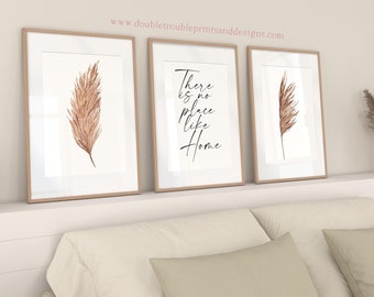 Boho Pampas Grass Print Set, Scandinavian Wall Decor