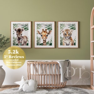 SAFARI NURSERY DECOR Prints - Jungle Topical leaf- Kids room - Baby Gift - Boho Nursery decor - Baby Animals - Lion - Giraffe - Zebra