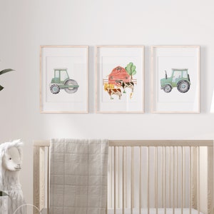FARM THEME NURSERY Decor, Tractor wall Poster, Diggers, Trucks, Boys room, Baby Boy, Farm Animals wall art, Gift for Baby Boy