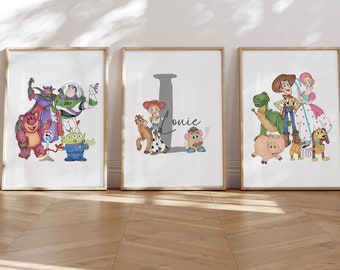 TOY INSPIRED personalised set of 3 Nursery decor prints - Gender neutral nursery - gift for new baby - baby shower gift, Cowboy, spaceranger