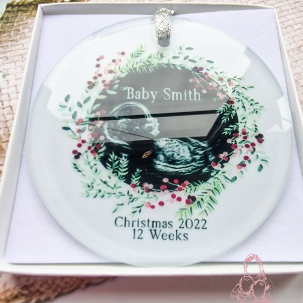 PREGNANCY - ULTRASOUND First Christmas 2022 - Baby Scan - Pregnancy - Mum to Be -Bump- Newborn Personalised Decoration Bauble Tree Ornament