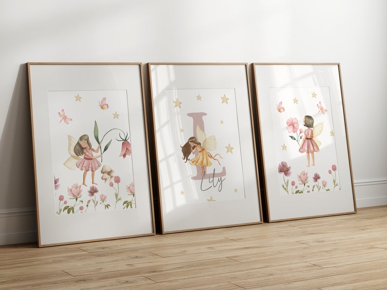 Fairy Nursery Decor Print Set – Personalized Initial, Fairytale Theme ...