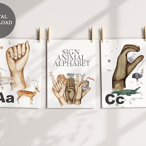 ASL DIGITAL DOWNLOAD Educational Fun American Sign Language, Pdf, Digital File, Animal Alphabet Flash Cards Makaton