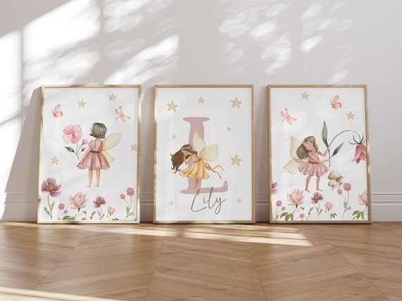 FAIRY theme Nursery Decor -Set of 3- Girls room fairytale - Baby Gift - Pink - woodland - Princess fairy Prints