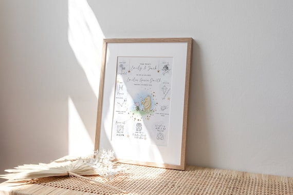 Winnie the Pooh Birth Announcement Print, Nursery Decor