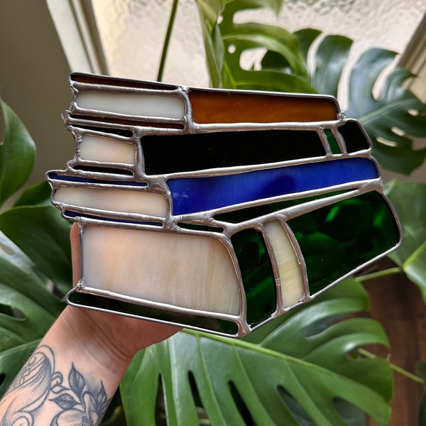 Stacked books stained glass
