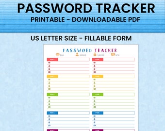 Fillable Password Tracker Log, Printable Household Binder (PDF)