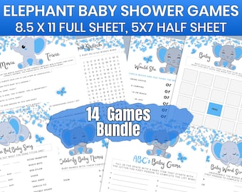 Elephant Baby Shower Games Bundle, Blue Theme (Digital Download)