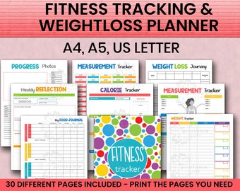Printable Fitness Planner Bundle, Weight Loss Tracker (Digital Download)