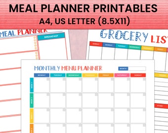 Meal Planner Printable, Weekly Menu, Grocery List (PDF)