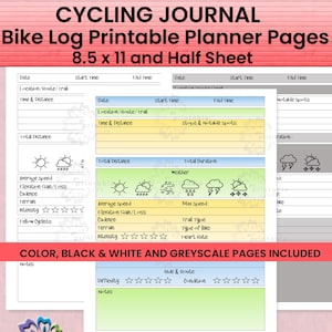 Cycling Journal Bike Log Planner Pages- Printable PDF - Instant Download