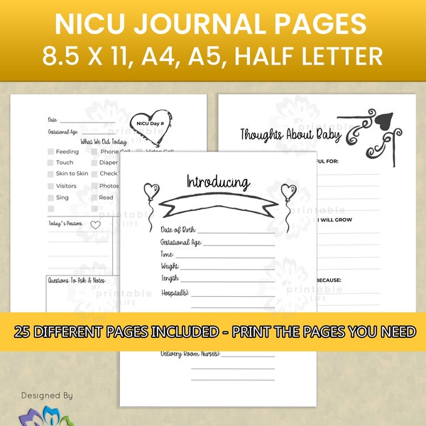 NICU Printable Journal - Planner - NICU Baby Book - Pages - Instant Download -Preemie -Premature Birth -Trackers