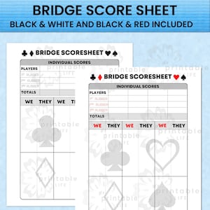 BRIDGE-scoreblad, kaartspel-scorekaart, verkrijgbaar in 2 kleuren, 2 maten