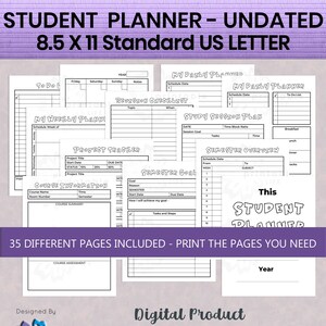 Student Planner Printable, Undated School Planner, Homework Planner, Study Planner, Printable Planner, Academic Planner