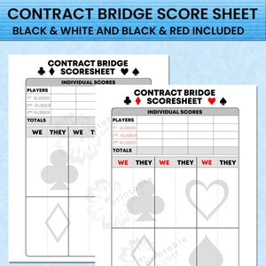CONTRACT BRIDGE Scoreblad, Kaartspel Scorekaart, Wordt geleverd in 2 kleuren, 2 maten