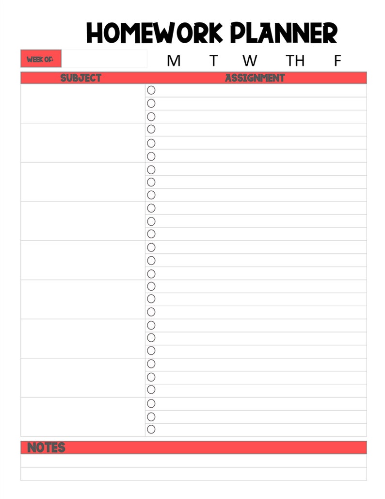 Printable Homework Planner, 8.5x11 Assignment Tracker (digital Download ...