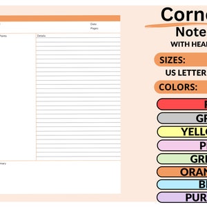Cornell Notes Paper stampabile: strumento efficace per lo studio degli studenti, presa di appunti con il metodo Cornel / download istantaneo A4, lettera USA