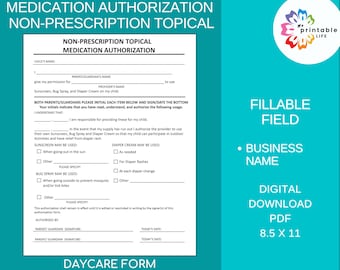Medication Authorization for Non-Prescription Topicals, Diaper Cream, Bug Spray, Sunscreen, Daycare Form