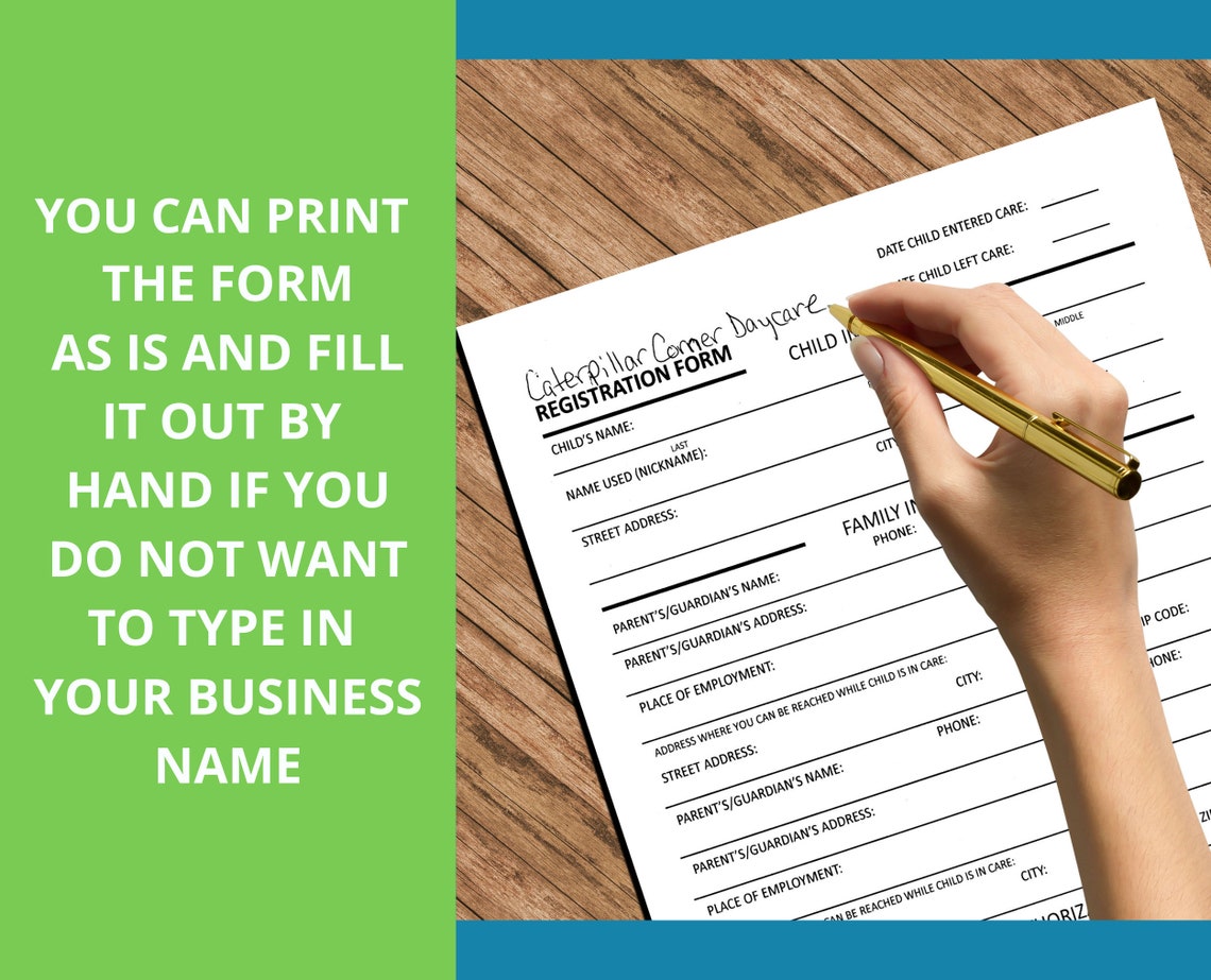 DAYCARE REGISTRATION FORM Fillable Business Name Printable Child Care ...