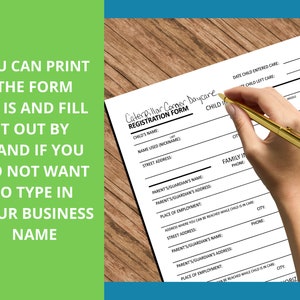 DAYCARE REGISTRATION FORM Fillable Business Name Printable Child Care