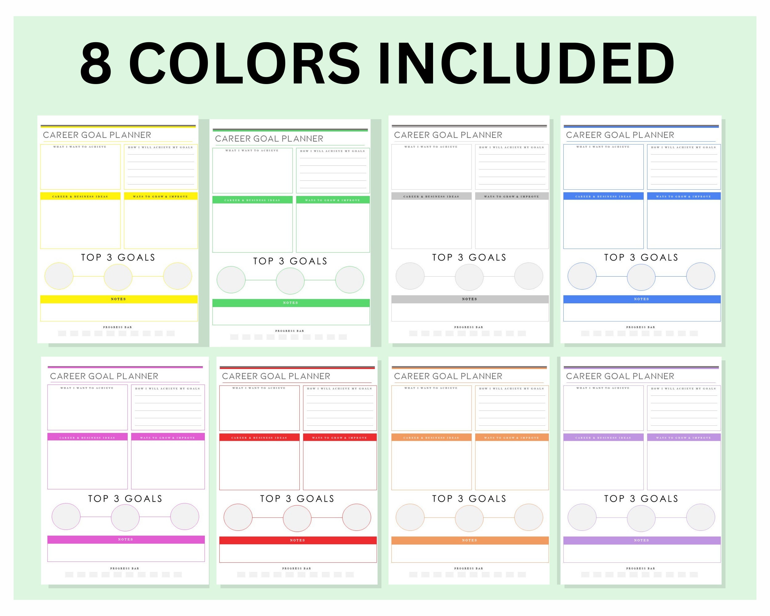 Career Goal Printable Planner Minimalist Tracker for Professional