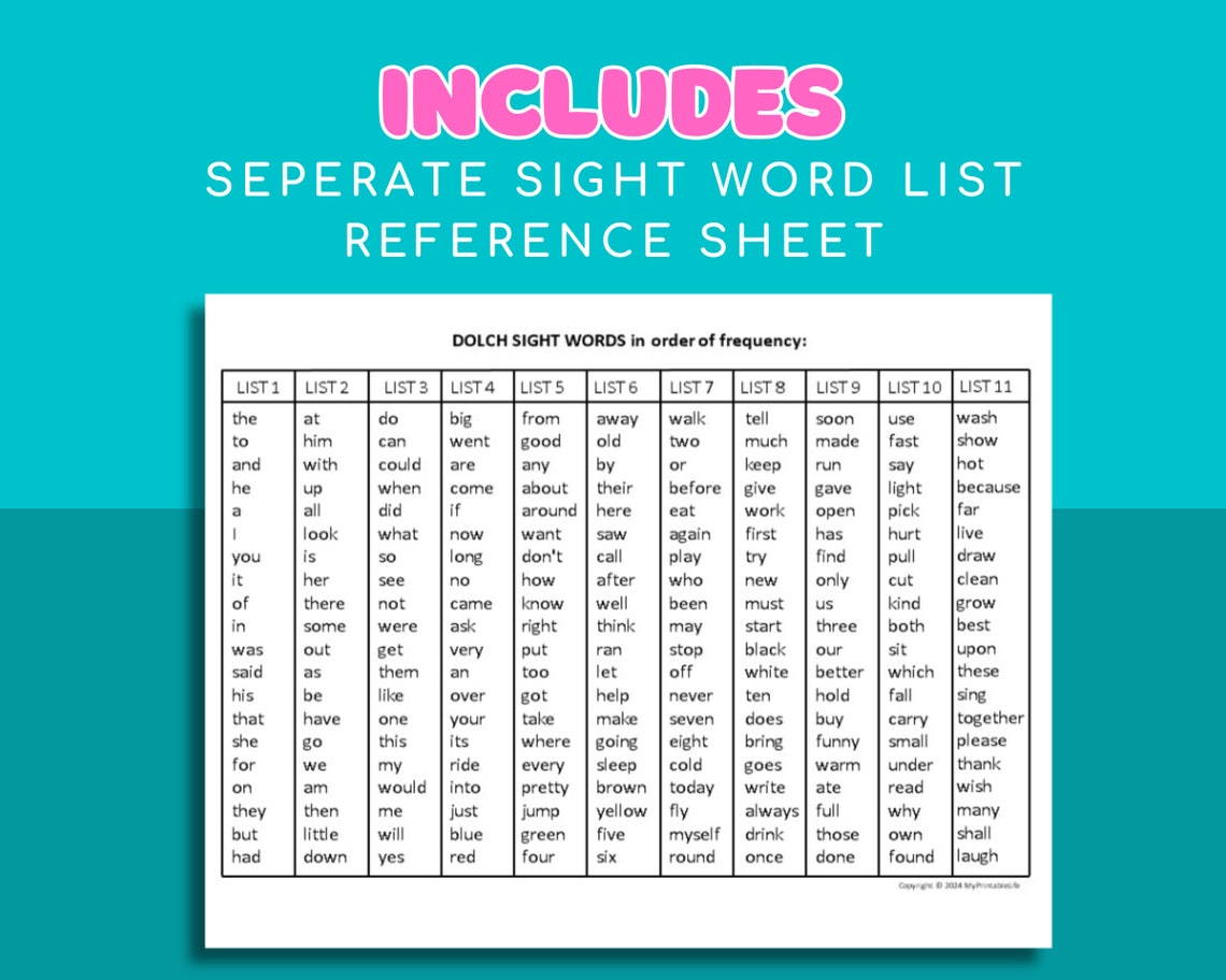 Sight Words Crossword Puzzle Worksheets 220 Dolch Words 33 Puzzles With ...