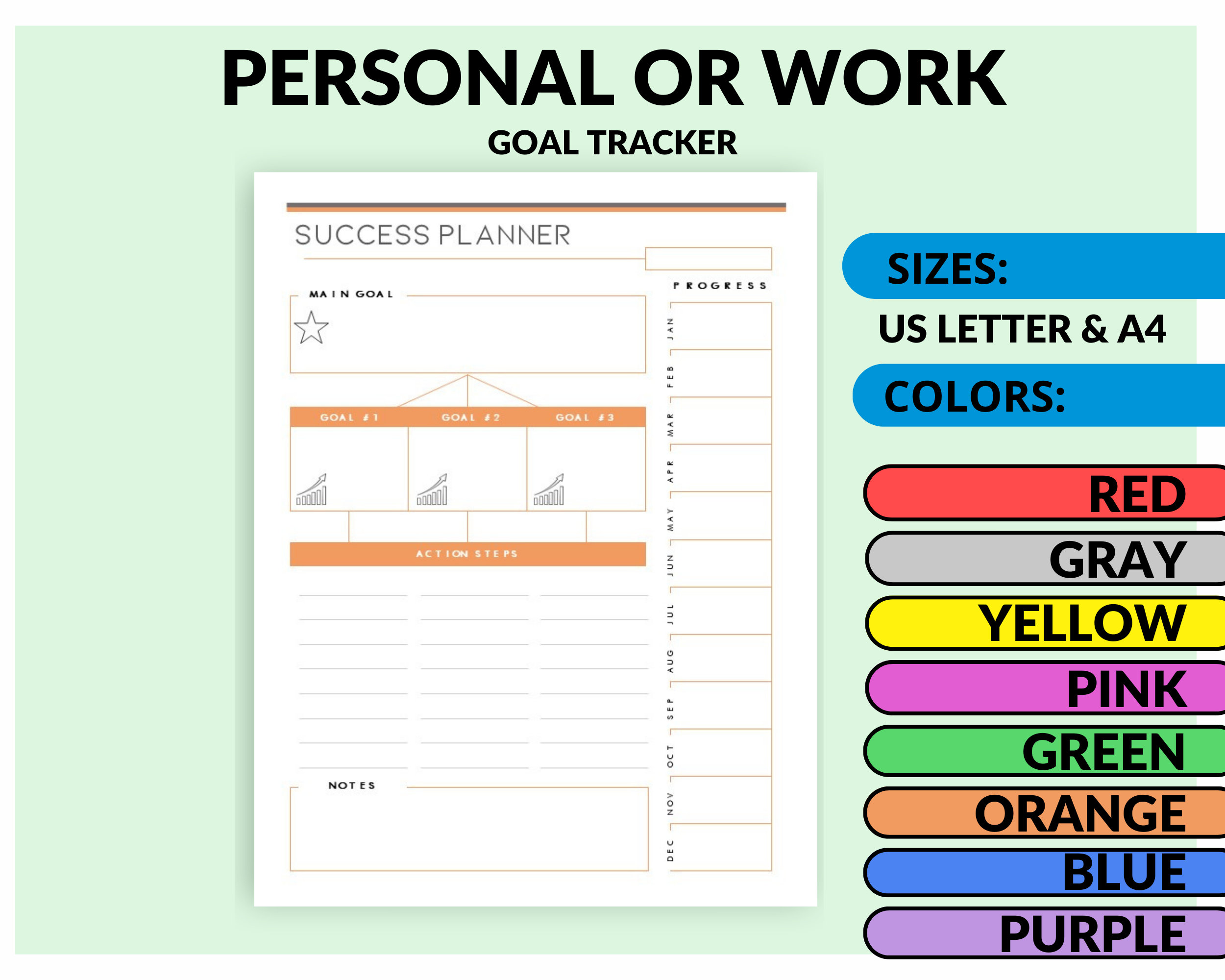 Goal Success Printable Planner Page | Objective Tracker - Etsy