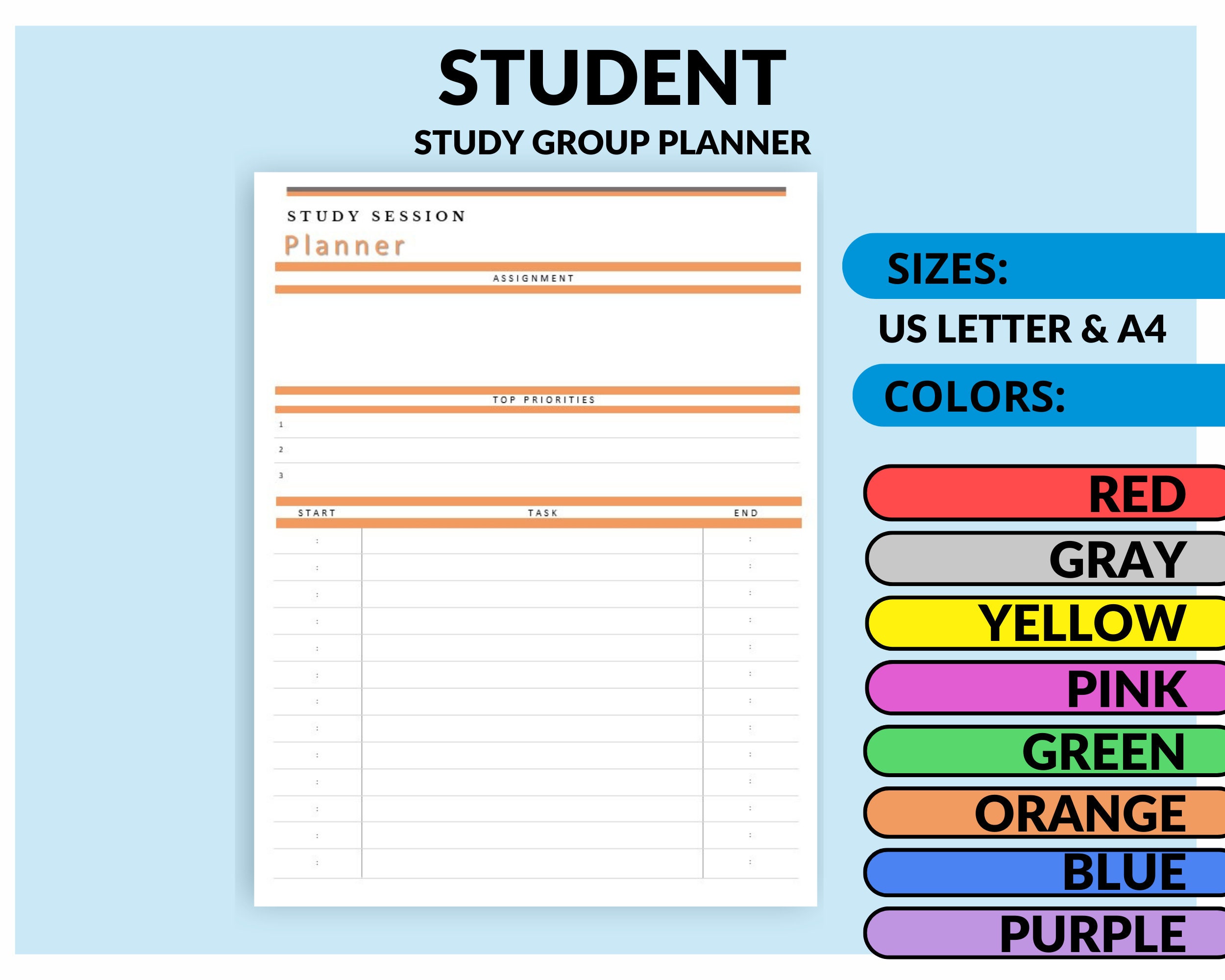 Study Session Planner Page Printable | Student Productivity Organizer ...