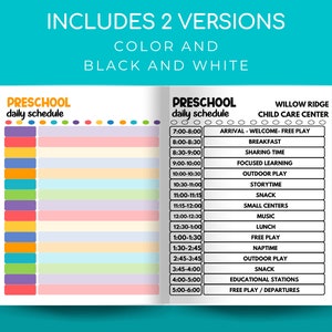Daycare Daily Schedule for PRESCHOOL Printable Child Care Fillable PDF ...