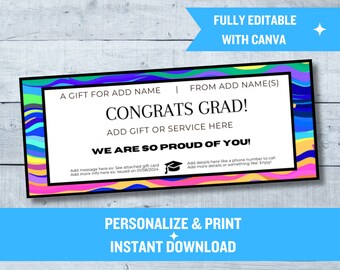 Graduation Gift Certificate | Editable Canva Template | Printable Congrats Voucher | Custom Graduate Gift