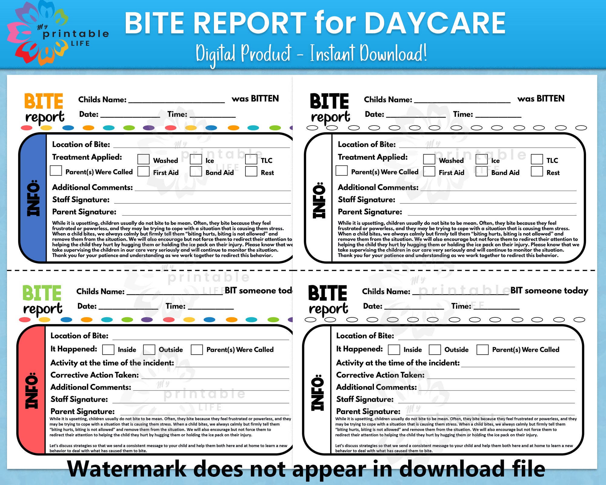 BITE REPORT Daycare Printable Child Biting Incident Report Preschool bite-report-daycare-printable-child-biting-incident-report-preschool