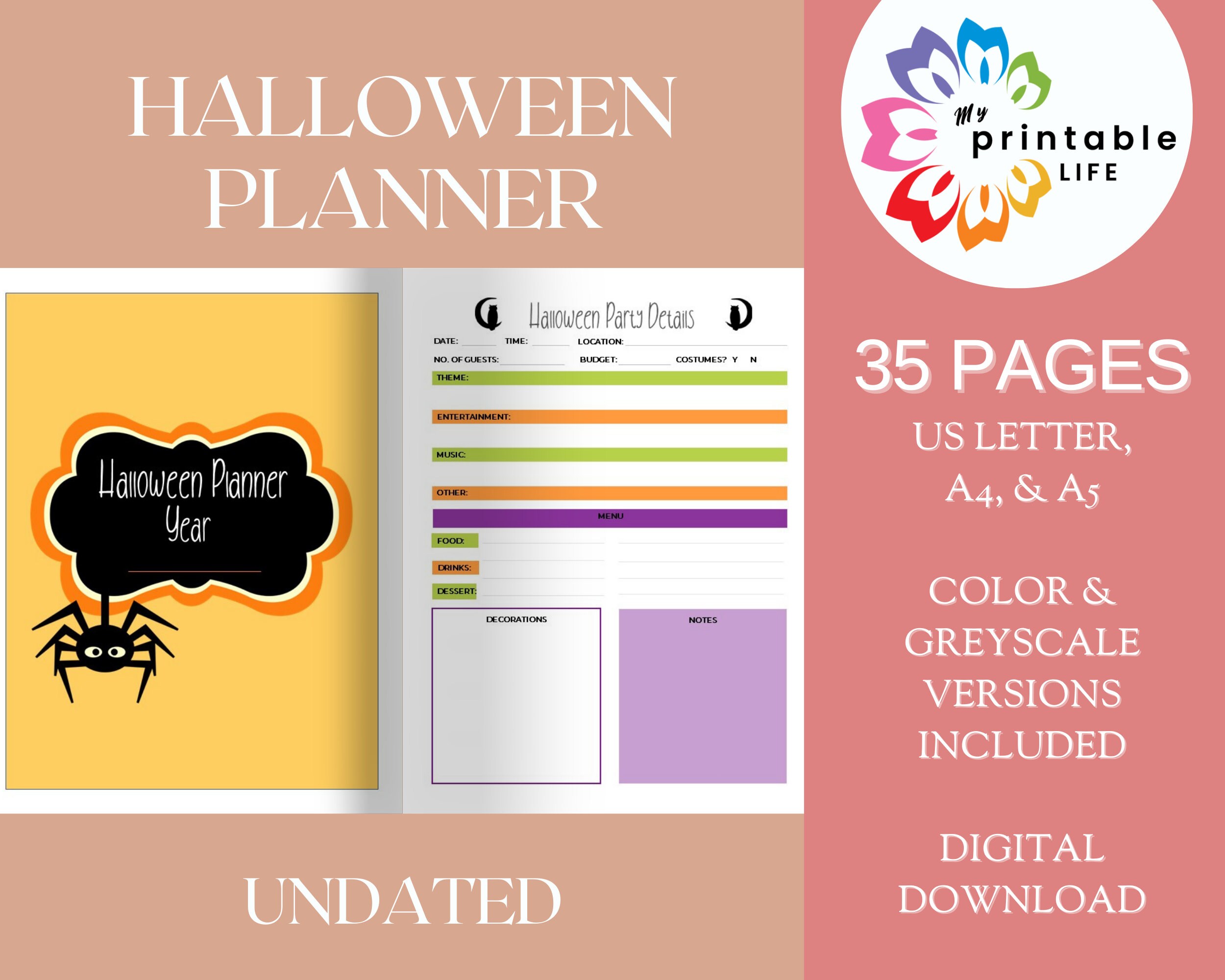 Halloween Printable Planner, Holiday Party Planner, Costume Plan, Menu ...