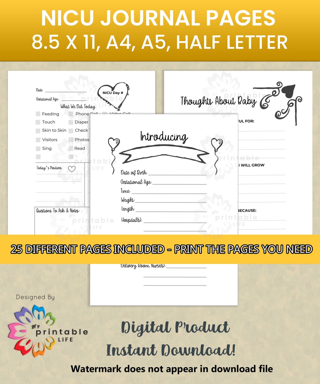 NICU Printable Journal Planner NICU Baby Book Pages Instant Download