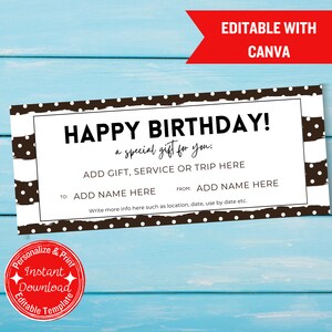 Certificado de feliz cumpleaños personalizado / Plantilla editable en Canva / Vale de regalo imprimible / Regalo de celebración de bricolaje