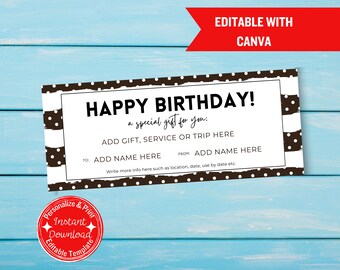 Custom Happy Birthday Certificate | Editable Template on Canva | Printable Gift Voucher | DIY Celebration Present