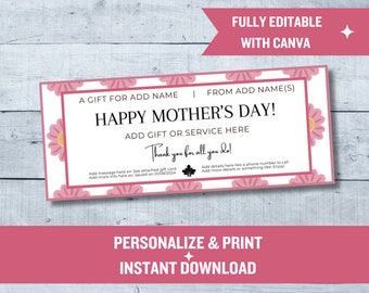 Mother's Day Certificate | Customizable Canva Template | Printable Appreciation Voucher | Special Gift for Mom
