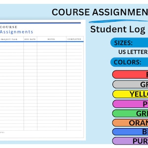 Course Assignments Planner Page | Student Printable Tracker | Homework Study Log