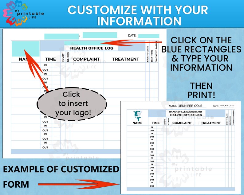 HEALTH OFFICE LOG School Nurse Signin Sheet Etsy