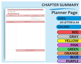 Chapter Summary Planner Page Printable | Student Study Guide Organizer